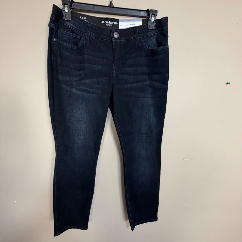 Liz Claiborne Petite Slim Leg Flexi-Fit Dark Wash Jeans Blue 14P Tummy Control